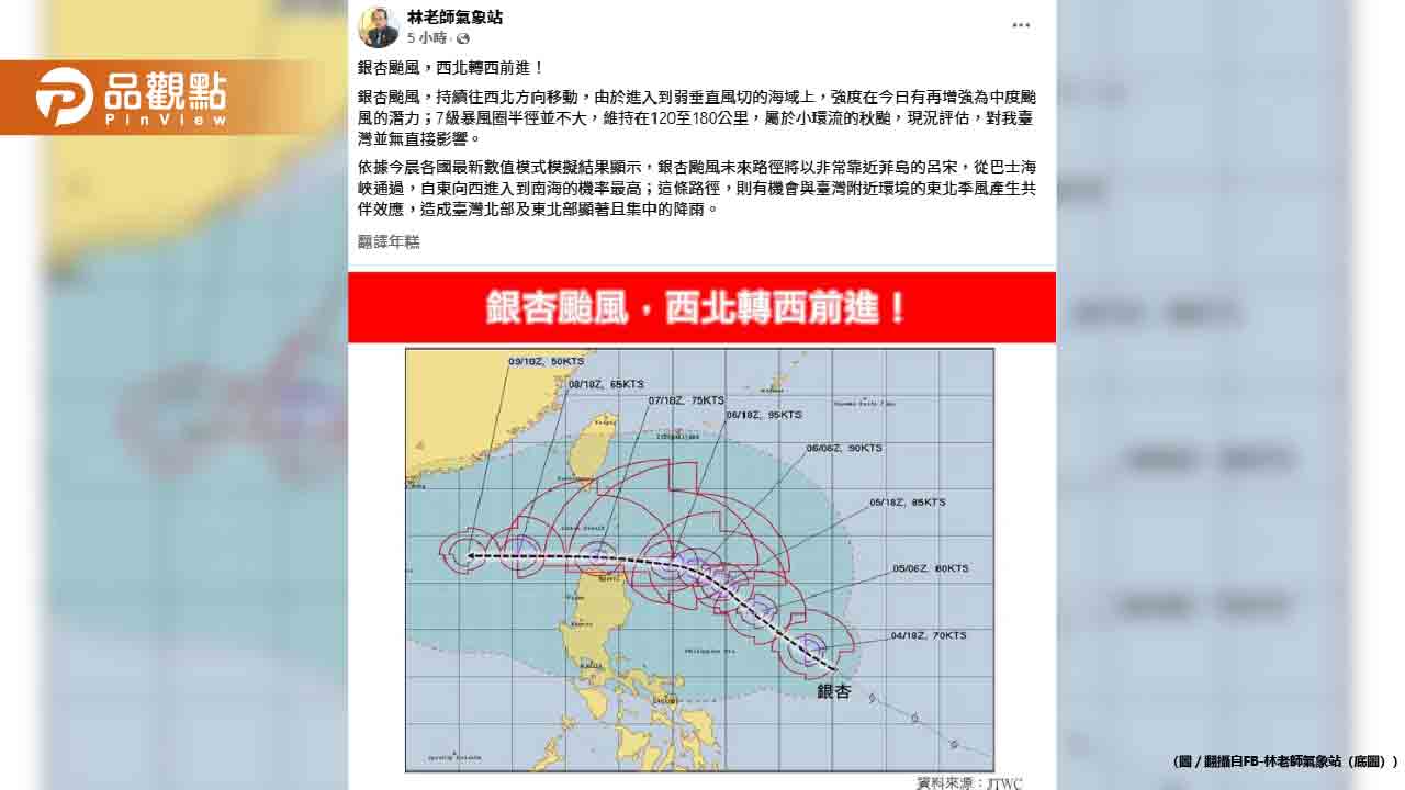 銀杏最快今轉中颱！變天轉涼「2地降雨顯著」