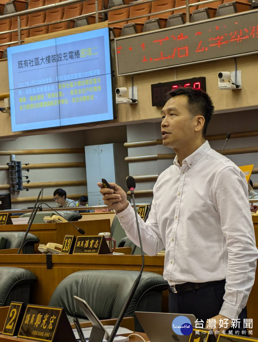 嘉義市議員鄭光宏今（7）日於議會質詢，針對電動車路徑發展希望中央加速修法／鄭光宏服務處提供
