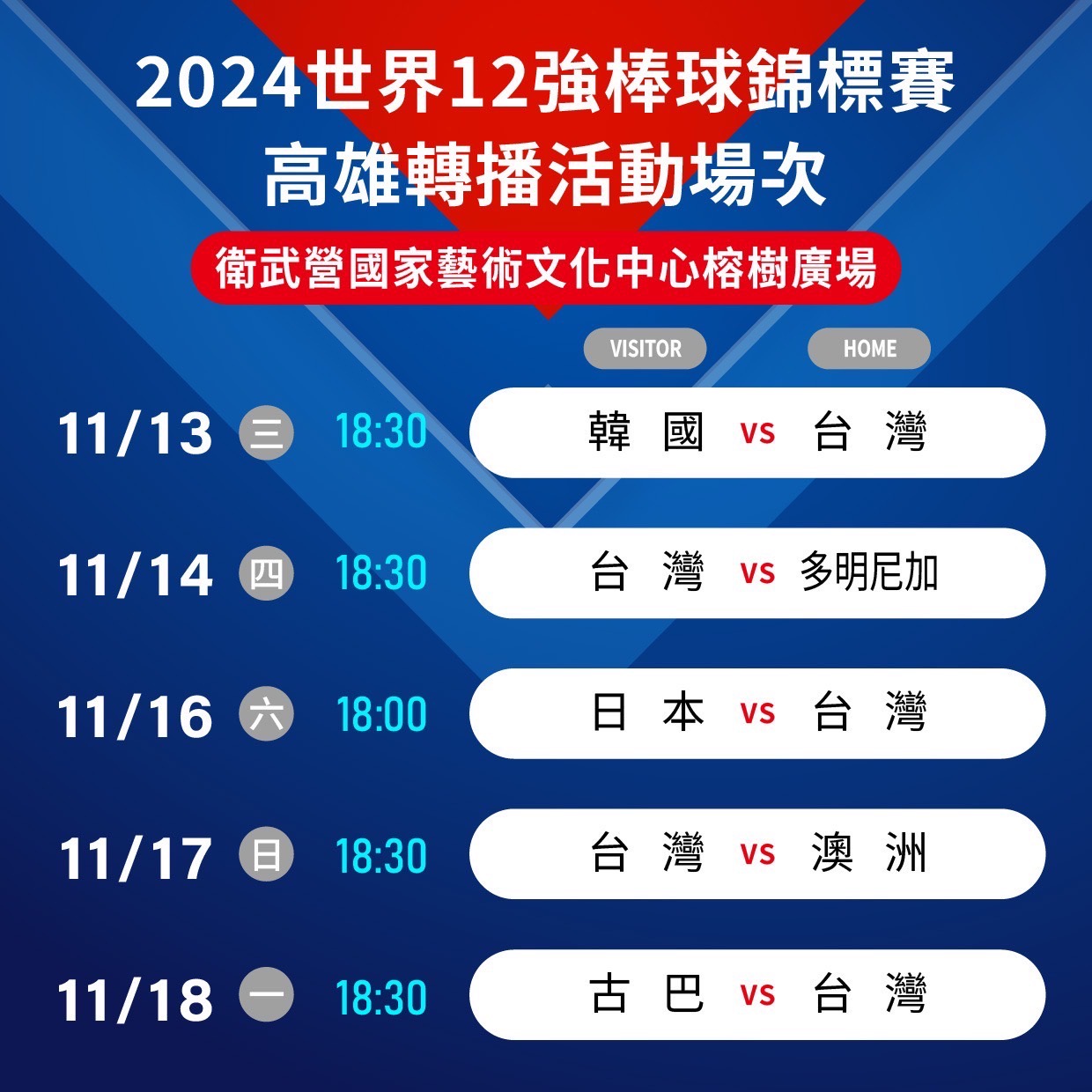 熱血應援!衛武營400吋大螢幕直播世界12強台灣預賽 熱血應援!衛武營400吋大螢幕直播世界12強台灣預賽