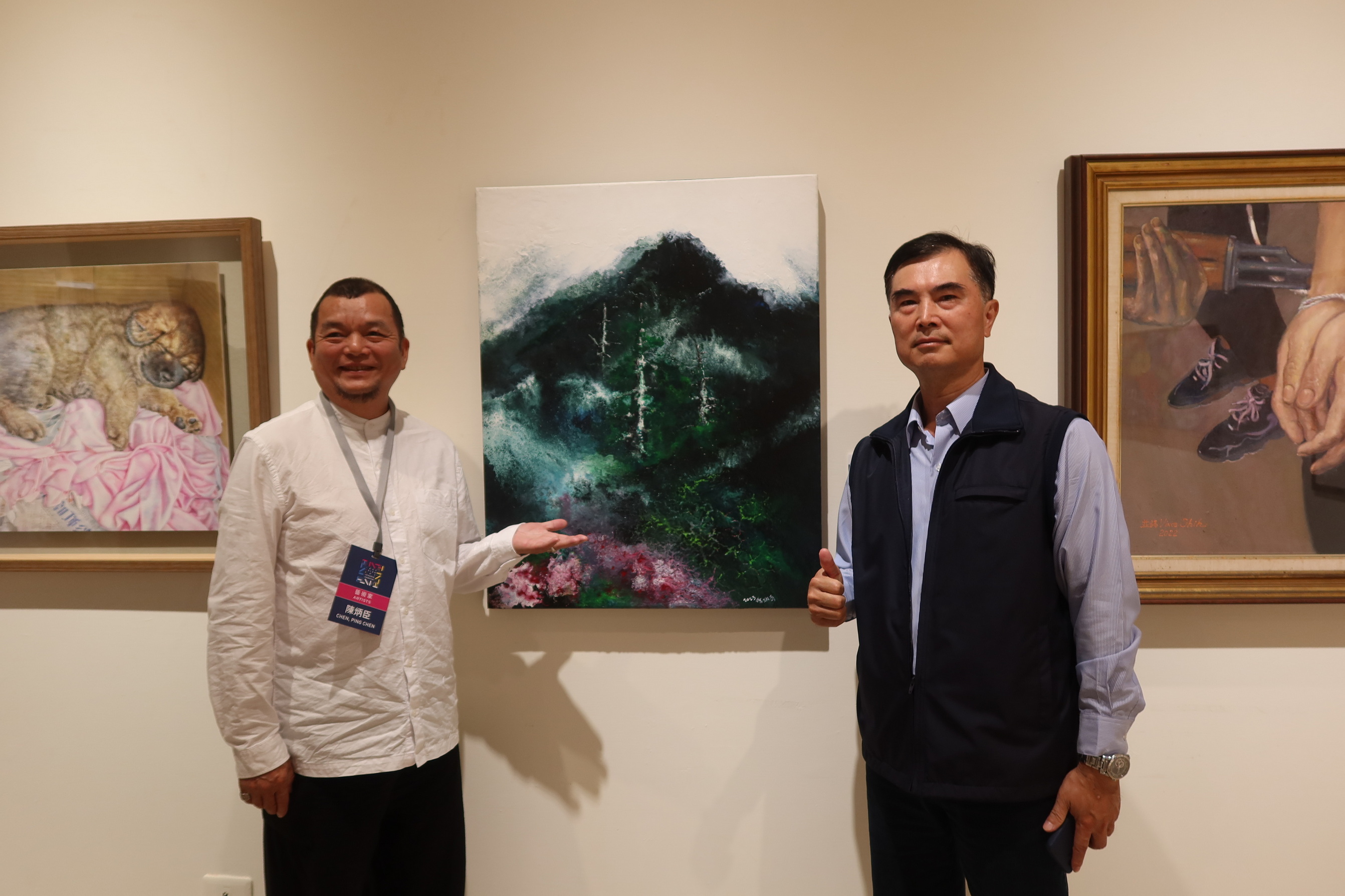 ▲2024東亞藝術交流展在縣立美術館首展，這次展覽匯聚來自日本及泰國29位國際藝術家及31位台灣本土藝術家，共展出62件經典創作。（記者張溎壕攝）