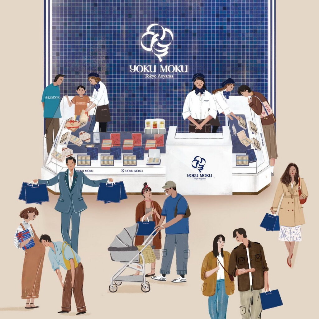 YOKU MOKU東京頂級甜點伴手禮品牌於2024年11月7日11月7日於新光三越台南新天地正式開幕_插畫家陳欣吟 繪製