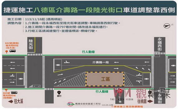 桃園捷運綠線八德介壽路一段11/18起施工 車輛請依標誌號誌標線行駛