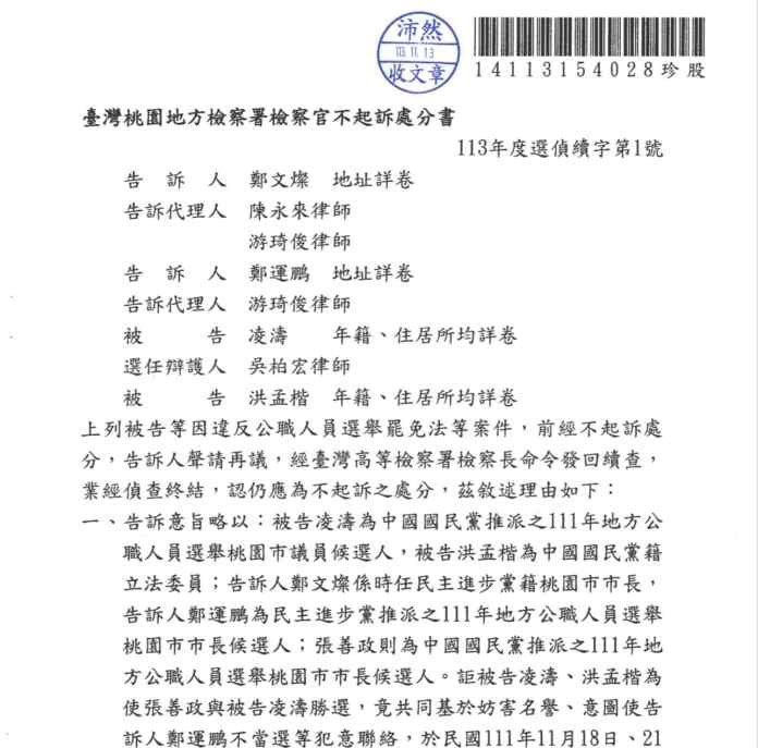 遭鄭文燦、鄭運鵬提告 凌濤獲不起訴 54 466850721 892032749772793 7835077494863324672 n