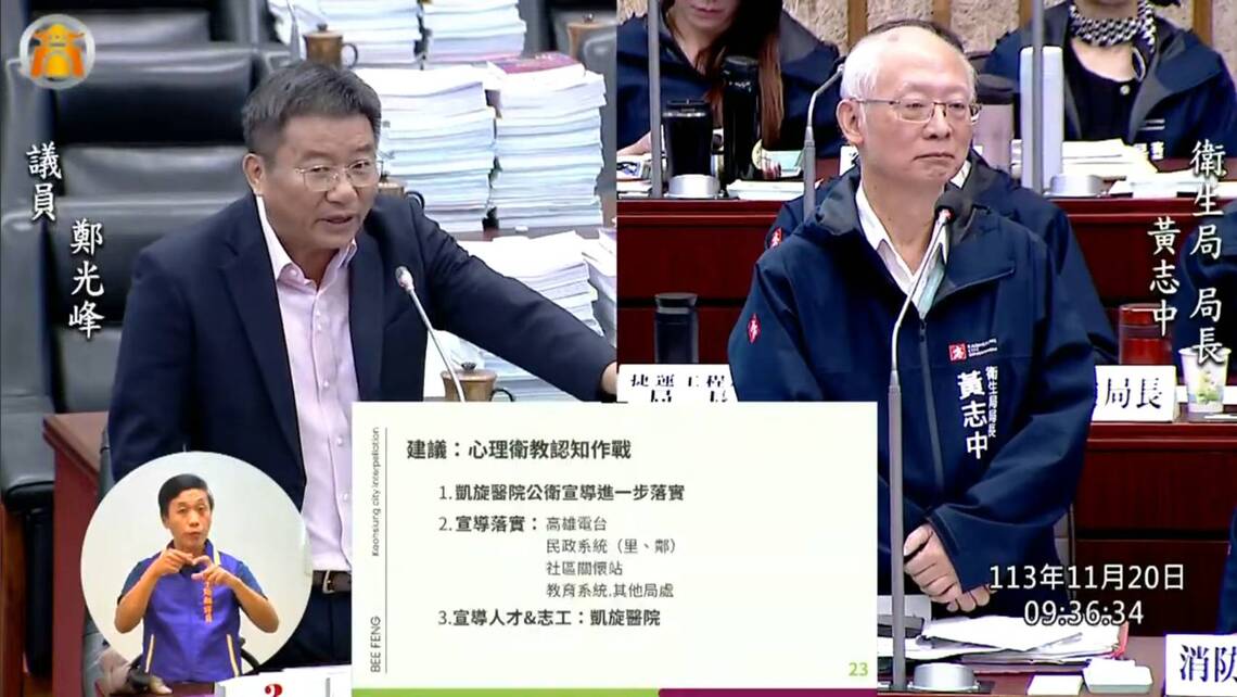 漾新聞|鄭光峰總質詢要求市府加強心理衛教認知宣導 以降低自殺率及憂鬱症比例