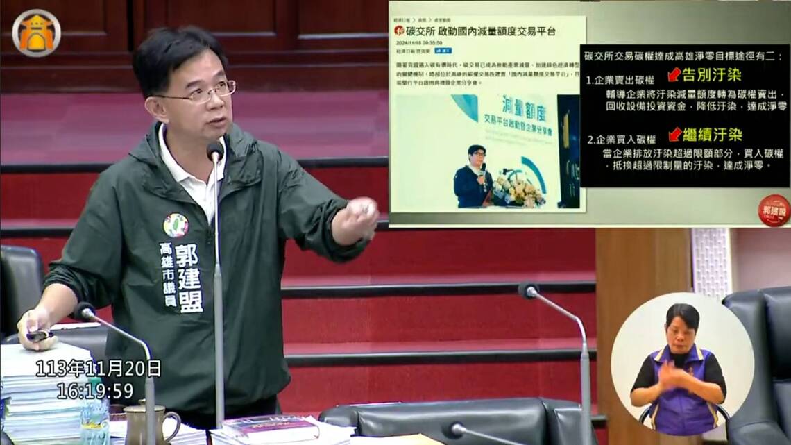 漾新聞|郭建盟總質詢質問市長是要「賣出碳權」告別汙染?還是要「買入碳權」繼續汙染?