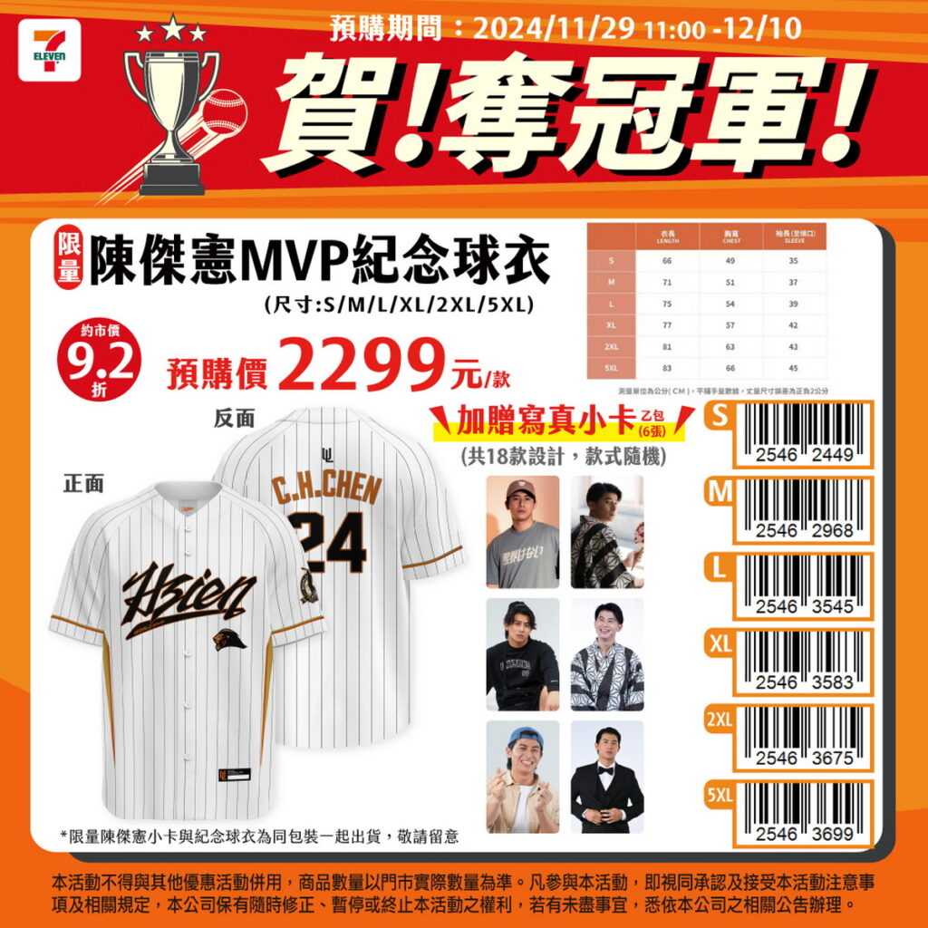 7-ELEVEN獅推出「世界冠軍MVP陳傑憲周邊商品預購」活動