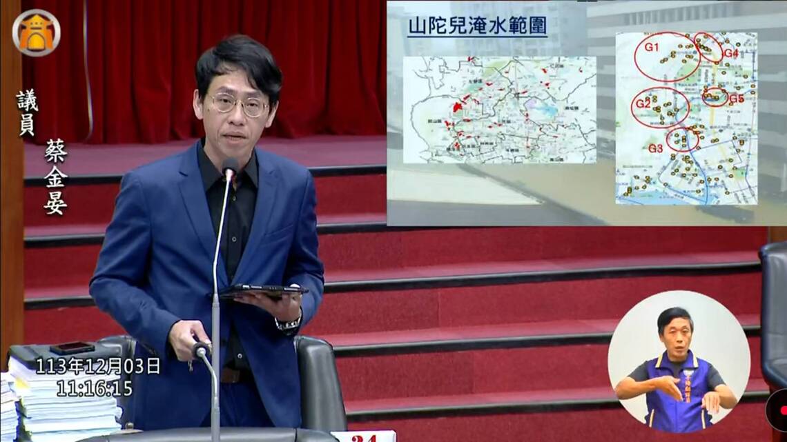 漾新聞|蔡金晏總質詢要求公園興建要有「微滯洪池」概念 儘快解決鼓山、鹽埕風災必淹慘況
