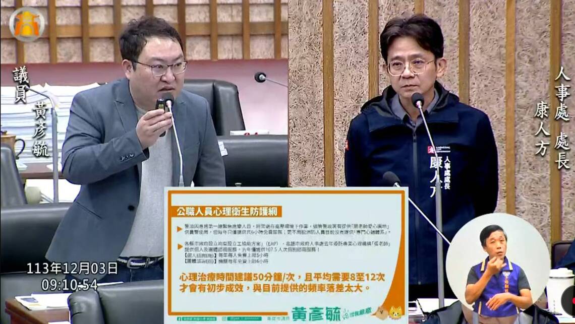 漾新聞|黃彥毓總質詢要求市府員工健檢納入心理健康檢查 以免霸凌帶來公務員的危害