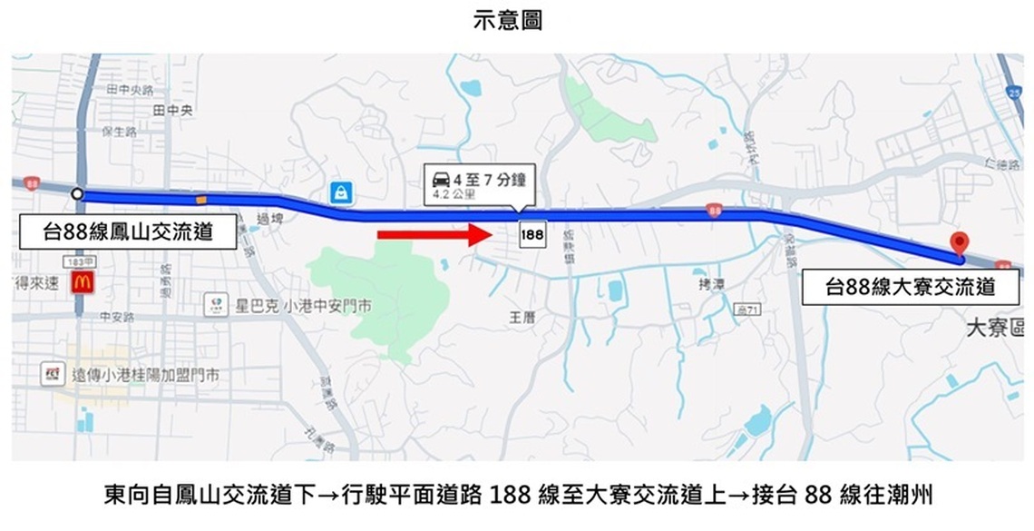 台88線東向起點至大寮交流道間  路面改善夜間施工實施交管