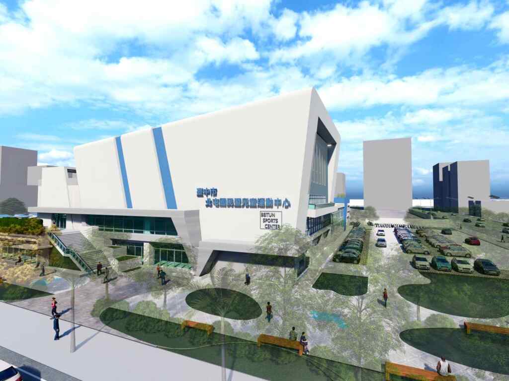 ▲台中北屯國民暨兒童運動中心興建工程完工模擬圖。（記者廖妙茜翻攝）