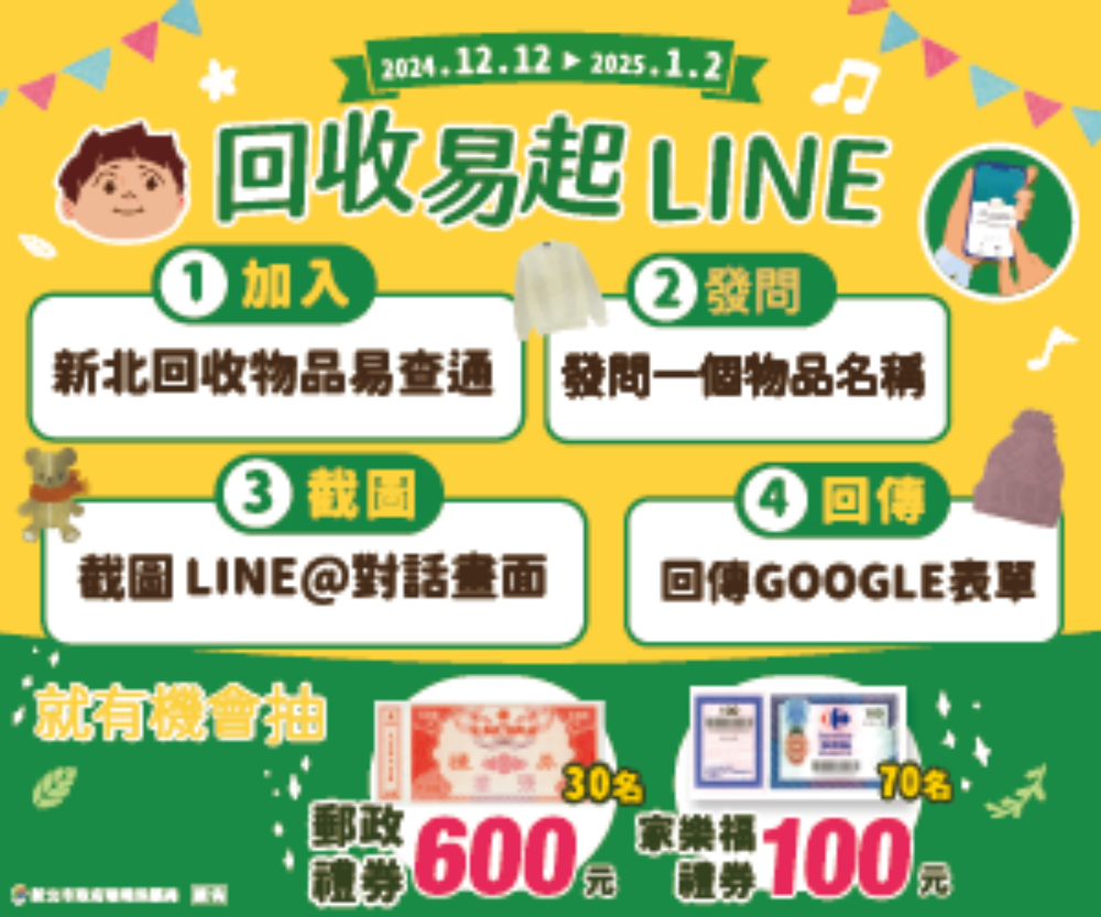 做環保抽600禮券!新北「回收易起LINE」雙12開跑 209 cnews207241211a05