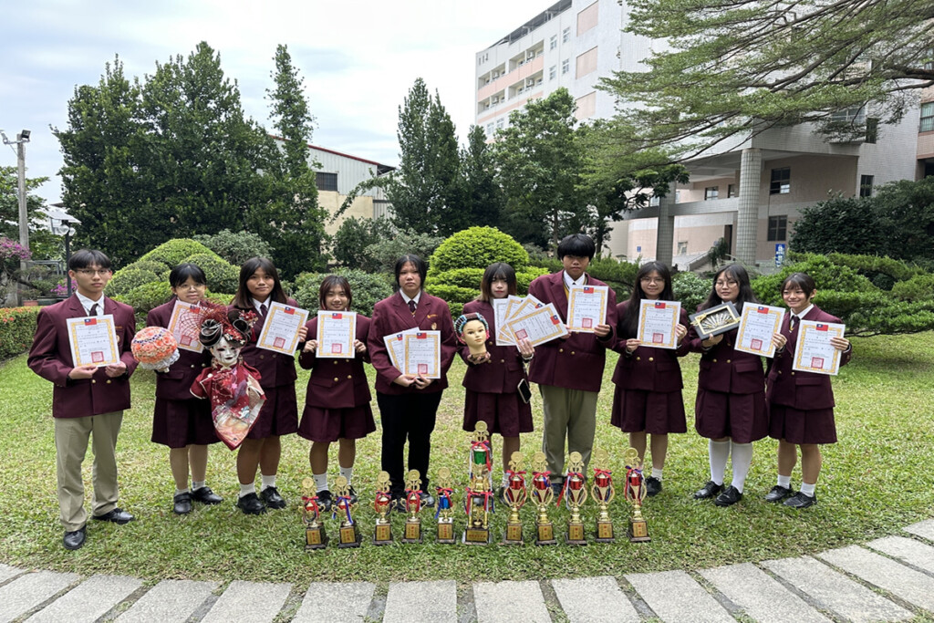 ▲銅牌學生（左起）陳宥丞、詹佳蓉、許艷方 、陳宣妙、張涵茹，金牌學生-李詩淇、陳韋儒。（圖/中山工商提供）