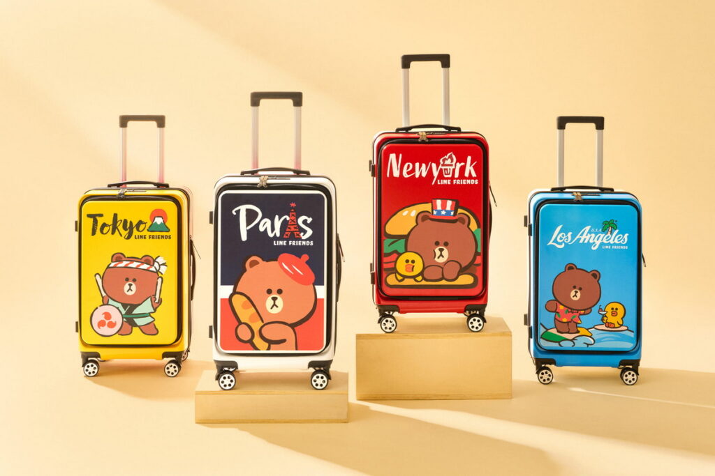 LINE FRIENDS城市旅行前開式行李箱現在有4個不同城市的版本,等你到不同通路收集!