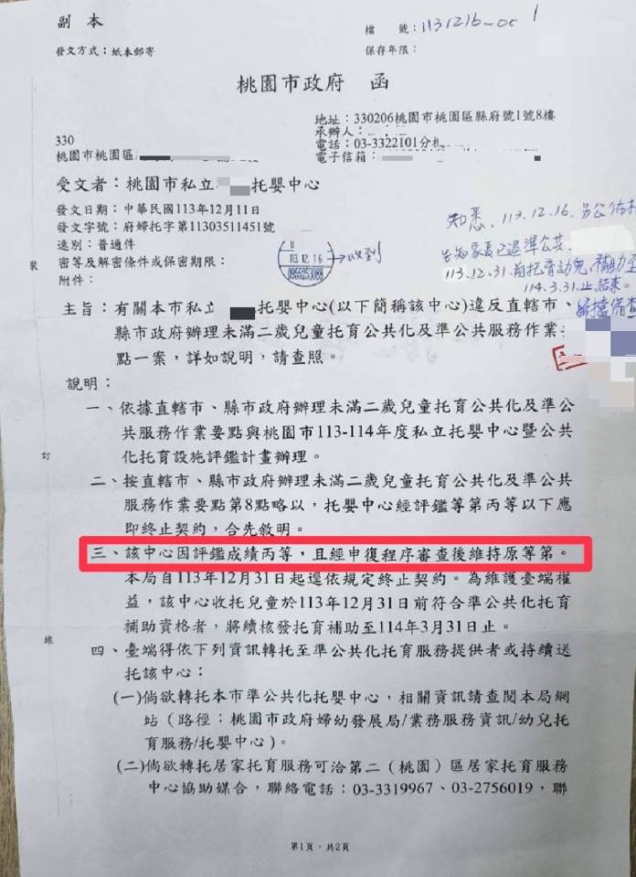 桃園某托嬰中心評鑑被降為丙等 家長怨變相被懲罰 66 1548933 0