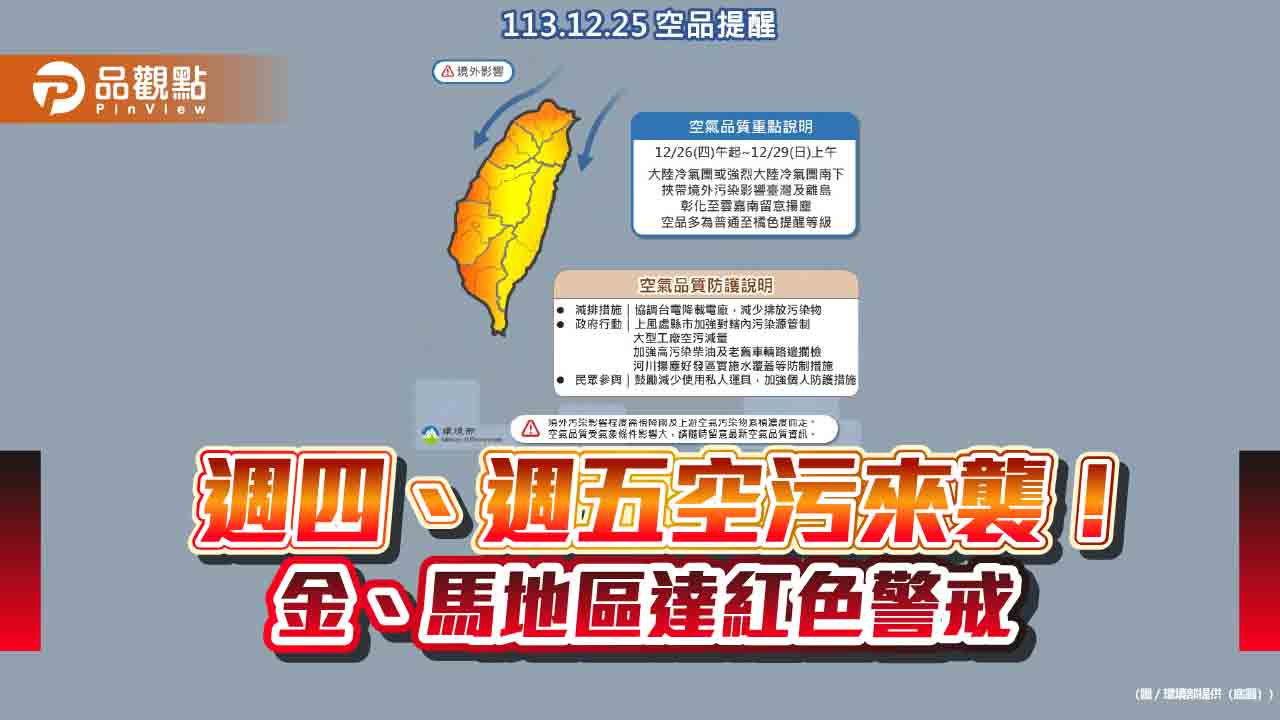 週四、週五空污來襲! 金、馬地區達紅色警戒