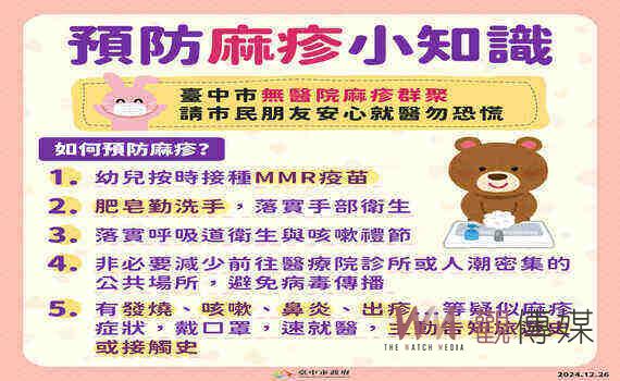 勿恐慌!中市轄內醫院無麻疹群聚情事 衛生局籲請市民安心就醫