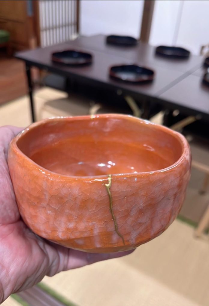 中村源水造 銹絵『竹林文』茶碗 抹茶碗 共箱 / 茶事 茶道具 陶芸