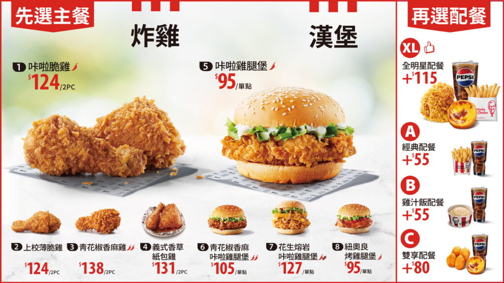 台灣肯德基全新菜單1_7登場,自由搭配隨心選!新增雞汁風味飯、XL全明星配餐,熱門品項一網打盡