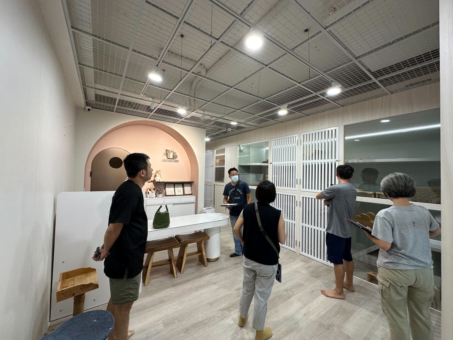 評鑑委員針對特定寵物店家犬貓的飼養狀況、環境及設施設備進行評估。(圖/記者林照東翻攝)