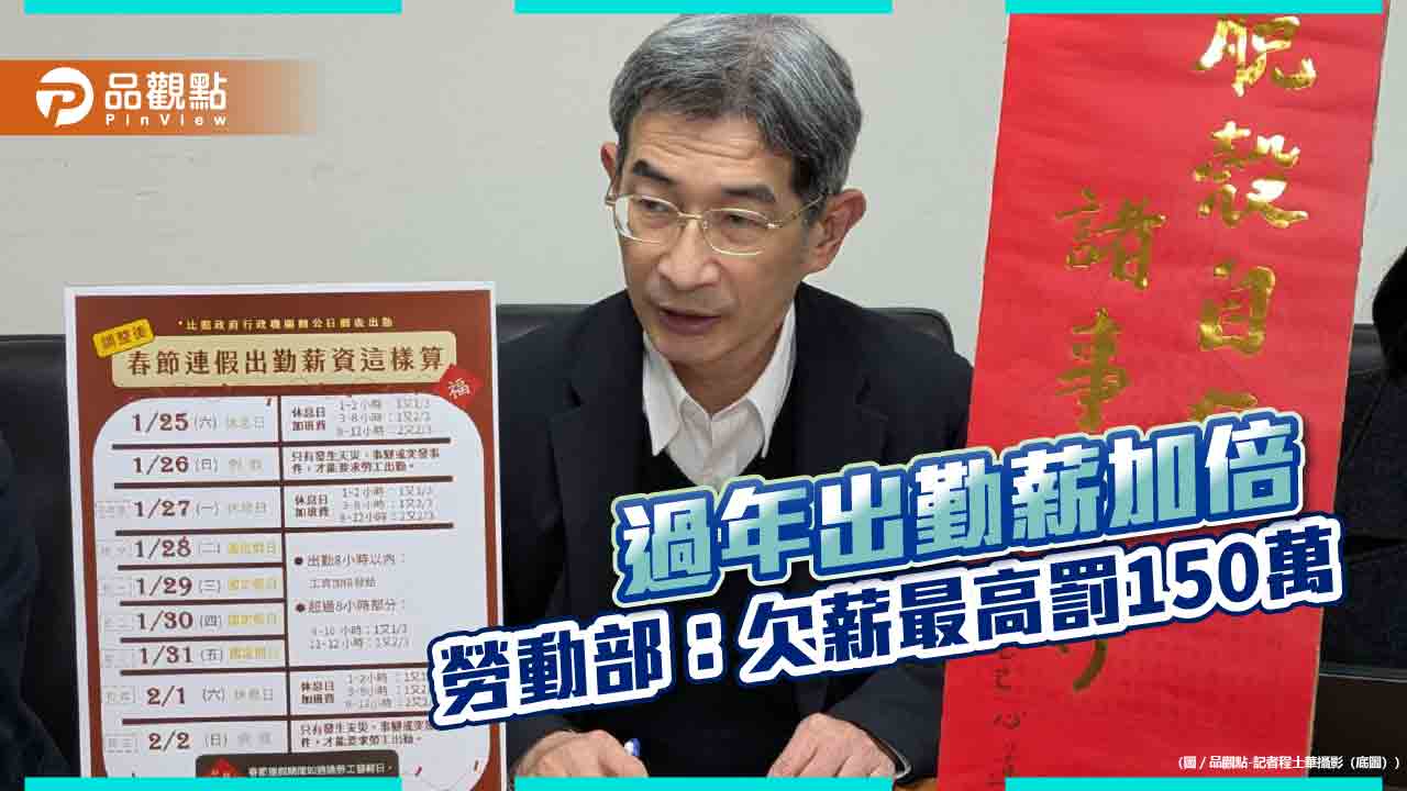 過年出勤薪加倍 勞動部:欠薪最高罰150萬