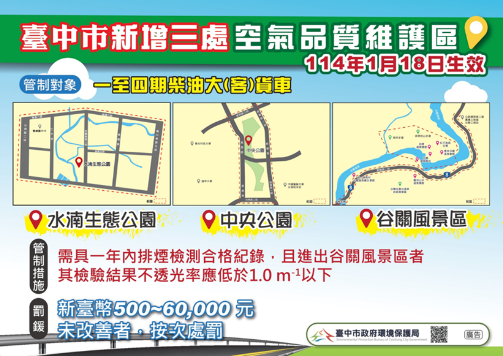 大車司機注意!台中3景區空品納管 科技執法1/18開抓 209 cnews207250113a03