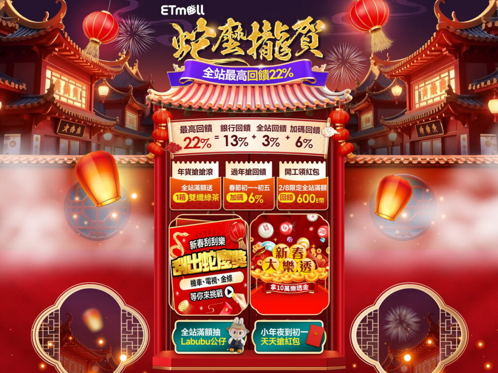 新春佳節即將到來,東森購物網即日起至2月13日推出農曆春節「蛇麼攏賀」促銷活動,有最火紅的公仔LABUBU滿額抽、還有全站紅包大放送,讓人期待。