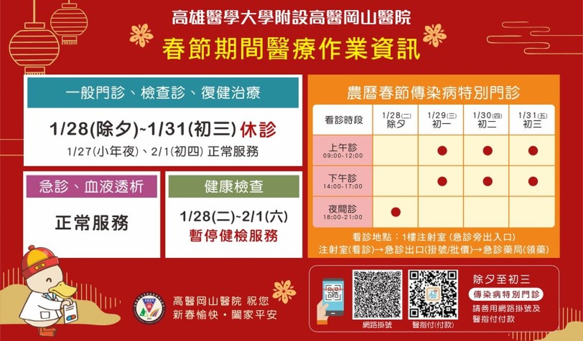 高醫岡山春節傳染病特別門診開放 住院與急診不中斷
