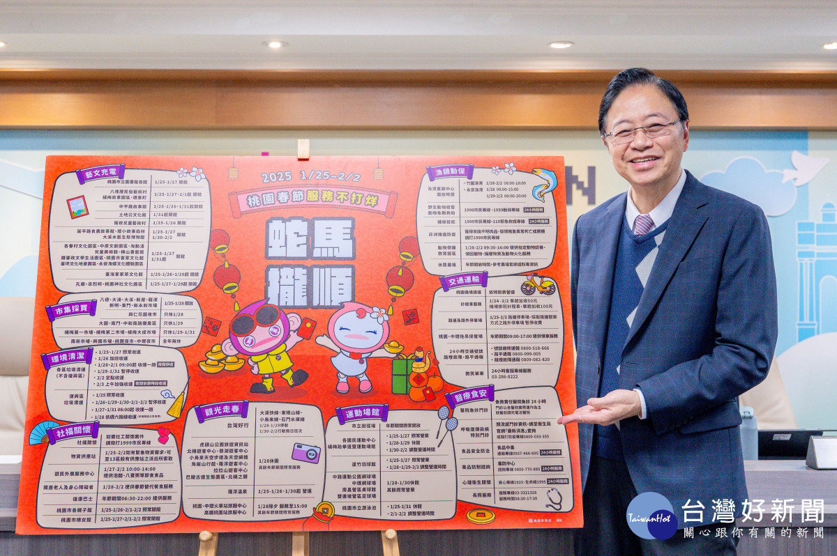 桃園市長張善政宣布桃市府「114年春節服務不打烊措施」。