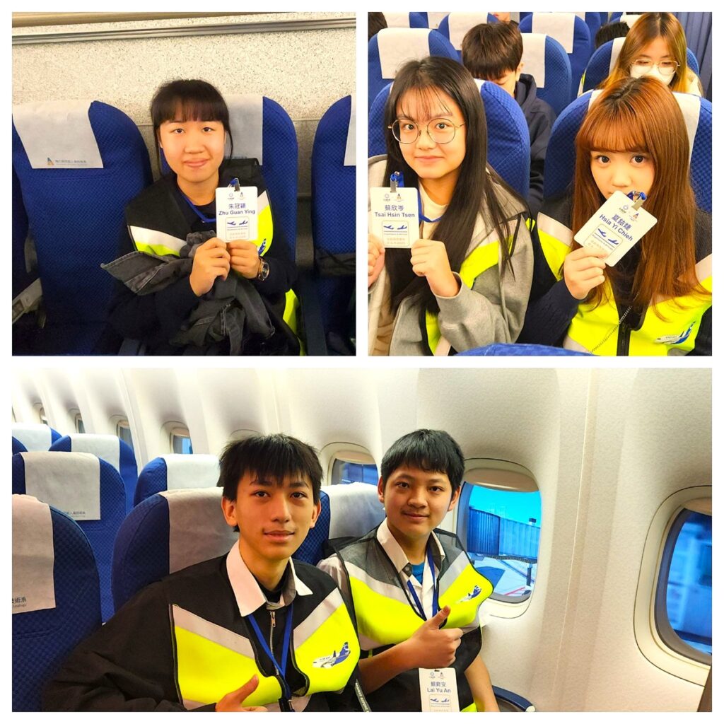 開訓儀式於朝陽科技大學航空大樓五樓B777模擬機內舉行,學員們在活動開始前熱情分享對航空夢的期待與未來志向。(圖/陳惠玲攝影)