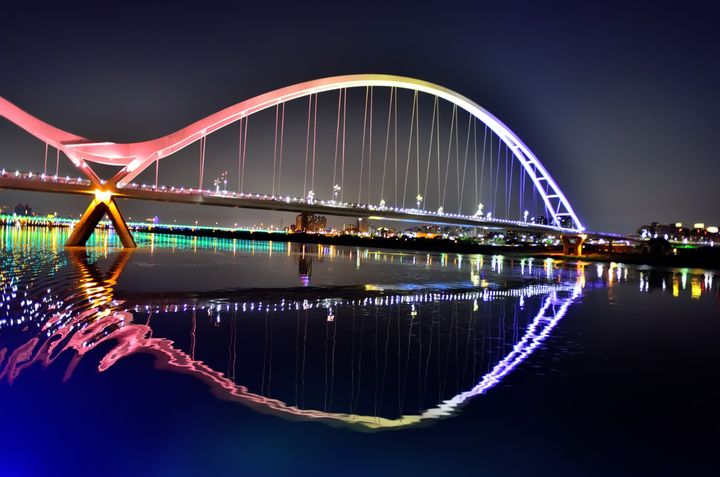 走春散步好去處!新北河濱公園新月橋 夜間光雕超浪漫