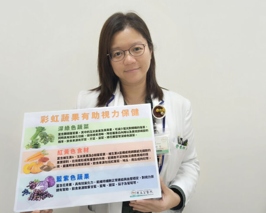 圖/恩主公醫院營養室主任江詩雯建議透過「彩虹蔬果」攝取食材中的天然維生素與植化素有助視力保健。(恩主公醫院提供)