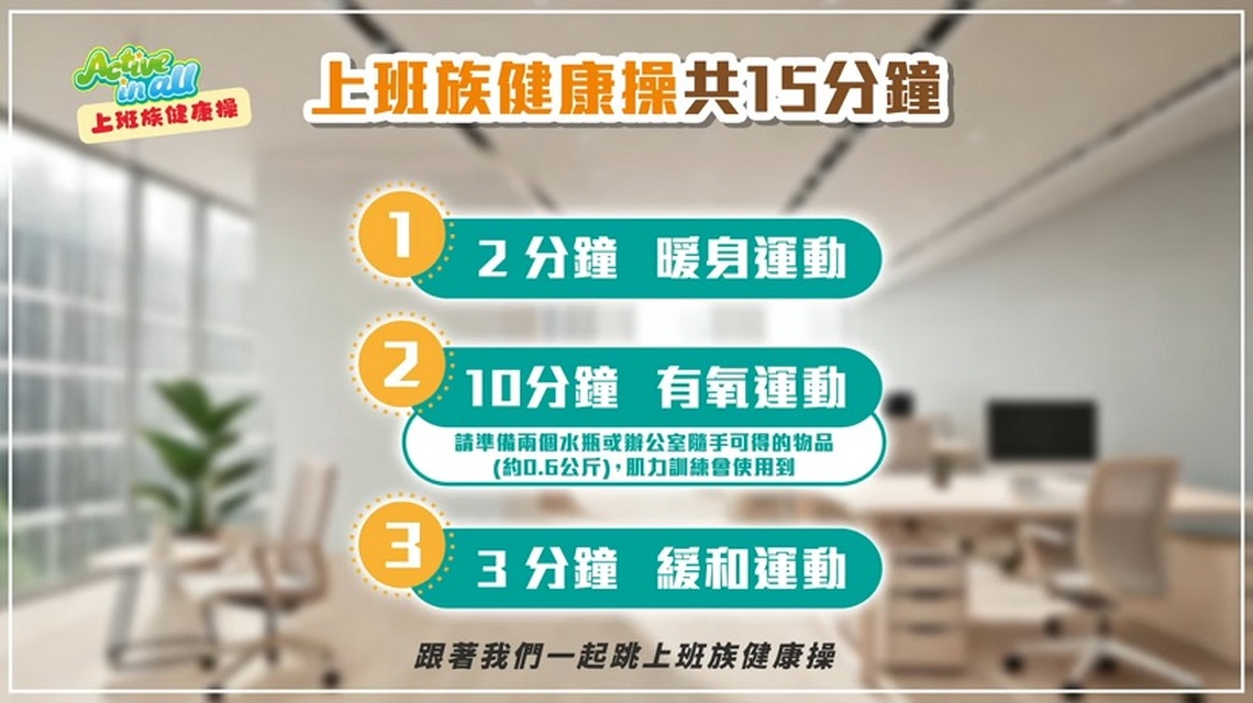 中斷久坐~15分鐘「上班族健康操」動起來