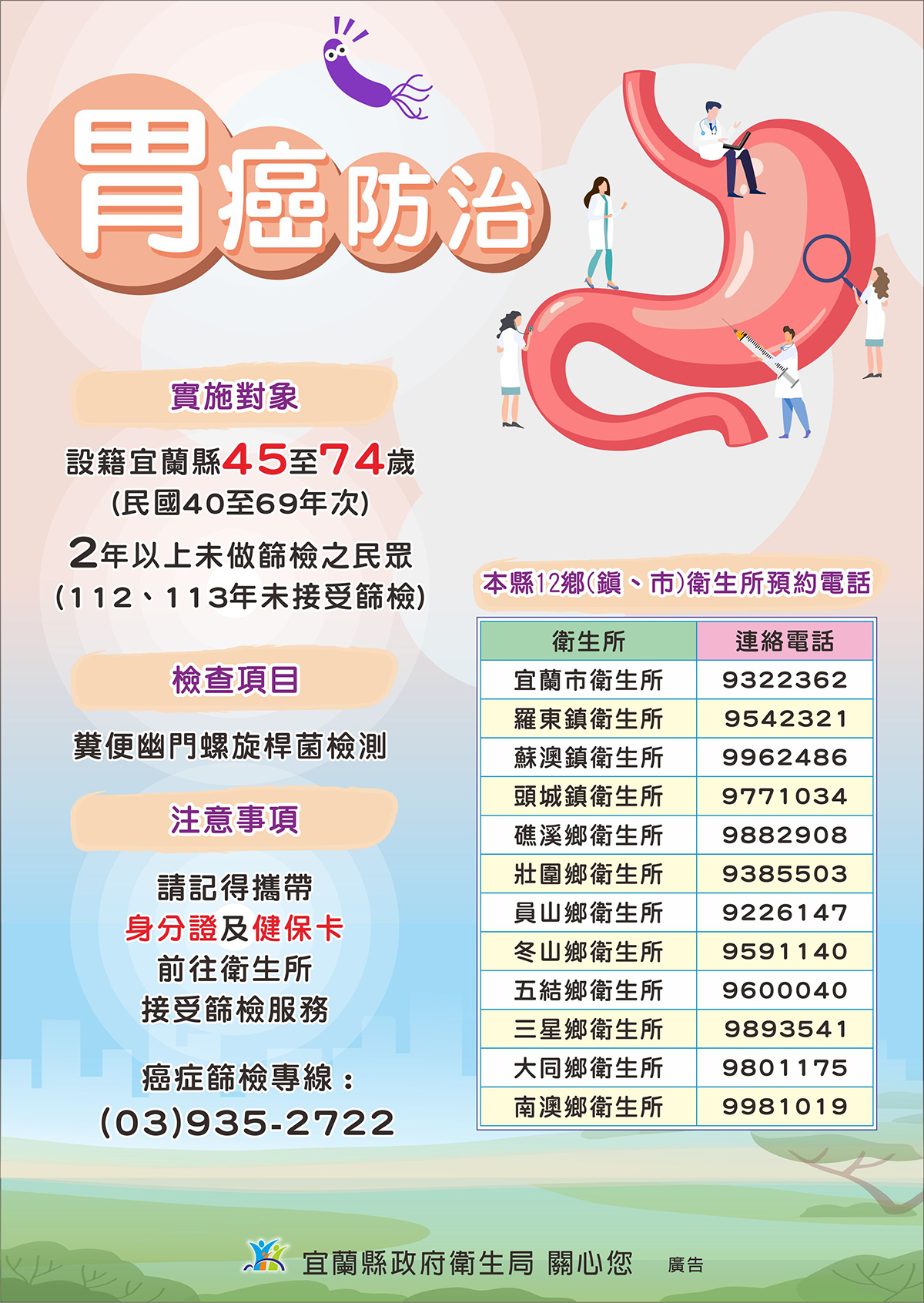 胃癌免費篩檢! 宜縣45至74歲2年以上未篩者把握機會 - https://www.watchmedia01.com