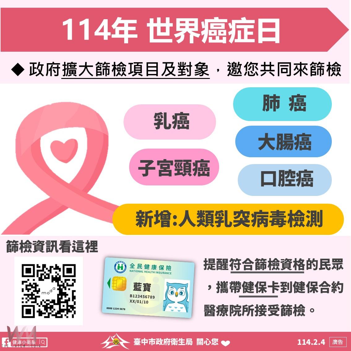 響應世界癌症日 中市衛生局呼籲定期篩檢守護健康 - https://www.watchmedia01.com