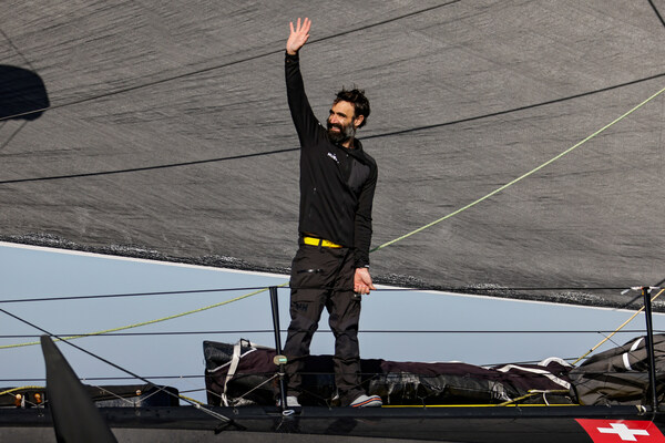 LES SABLES D’OLONNE, FRANCE - FEBRUARY 03, 2025 : Hublot skipper Alan Roura (SUI) is photographed after taking 18th place in the Vendee Globe, on February 03, 2025 in Les Sables d'Olonne, France - (Photo by Anne Beauge / Alea)