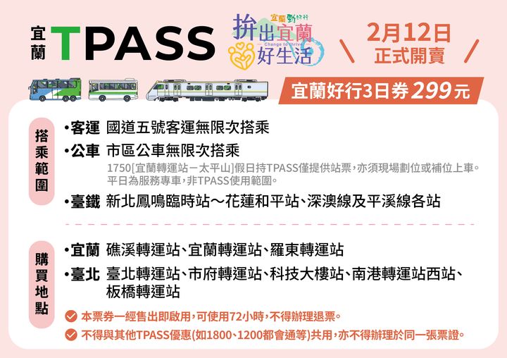 「宜蘭好行3日券」299元超值登場 2/12開賣！暢遊宜蘭省更多