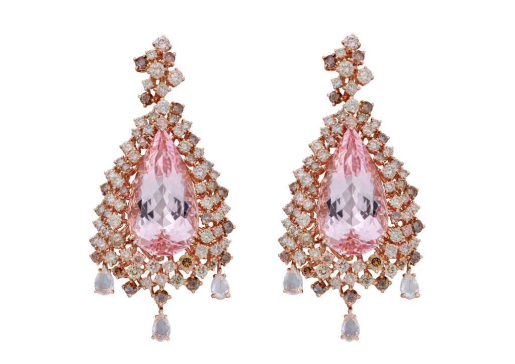 ▲微風廣場-DAMIANI Masterpiece Mimosa 18K玫瑰金鑲鑽摩根石耳環 商品價格請店洽 