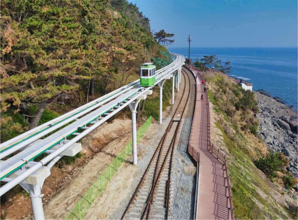 ▲韓國釜山海雲台海岸列車，可一覽釜山美麗海景。