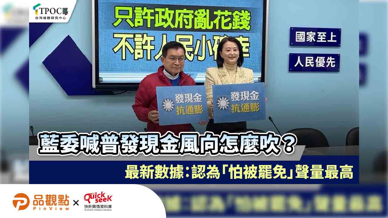 藍委喊普發現金風向怎麼吹?最新數據:認為「怕被罷免」聲量最高