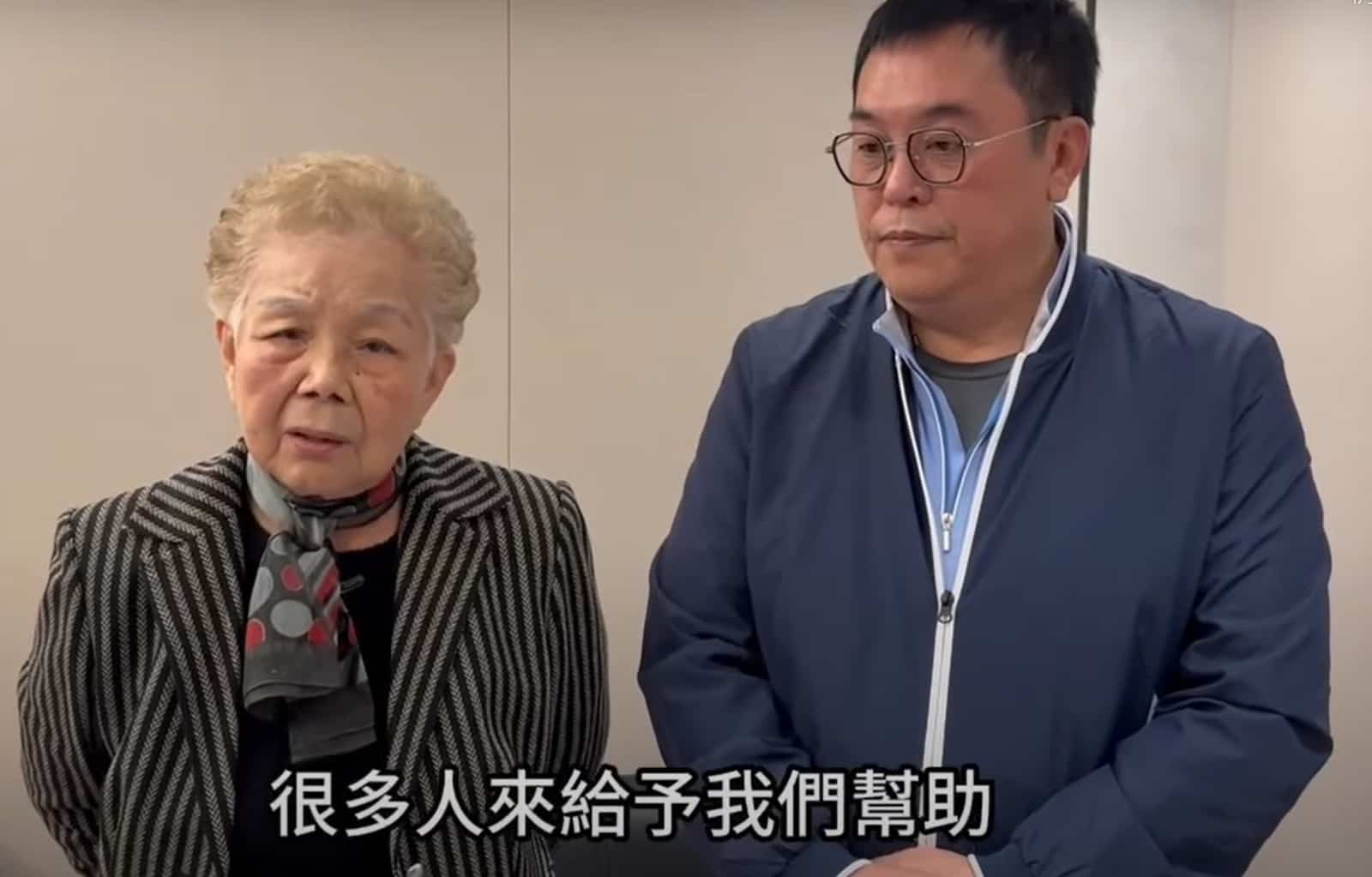 柯媽(左)與直播主陳清茂(右)拍影片,盼總統賴清德讓在押的柯文哲奔喪。翻攝陳清茂YT頻道