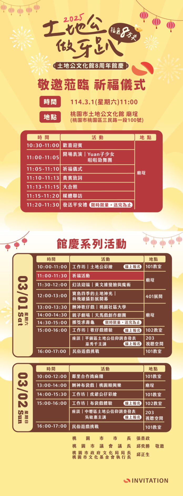 「土地公做牙趴」福氣八方來 農曆二月二為土地公慶生 75 土地公8周年館慶 邀請卡內頁 scaled