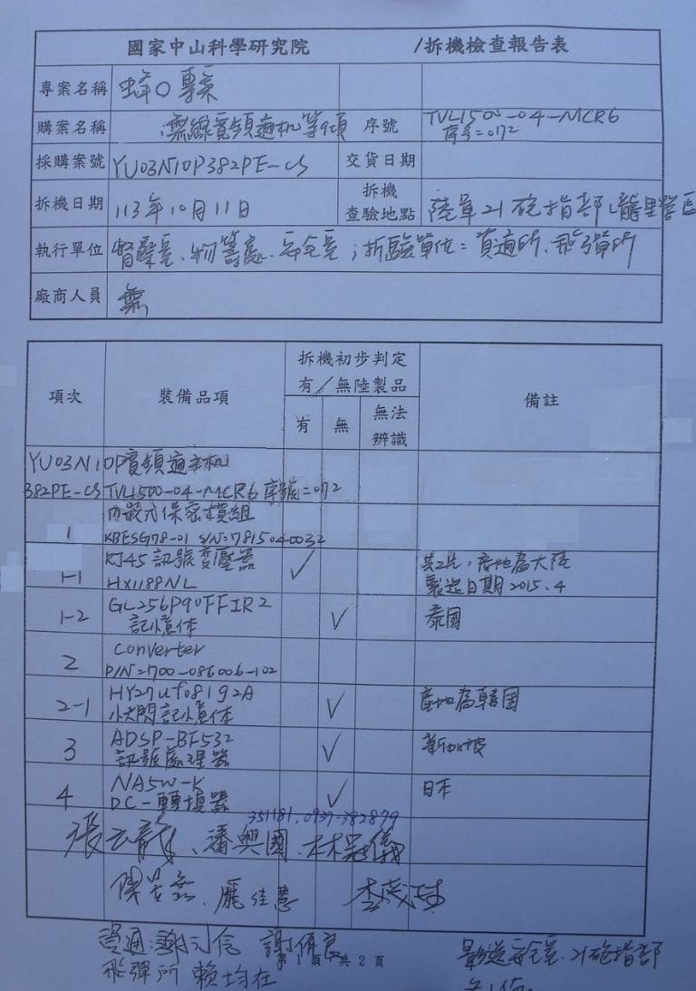 中科院坦承「通裝系統零組件」中國製造 採購商「全波科技」已列黑名單 222 中科院坦承「通裝系統零組件」中國製造 採購商「全波科技」已列黑名單 221