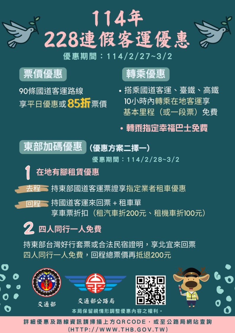 228假期客運優惠實施至3/2 請多加利用