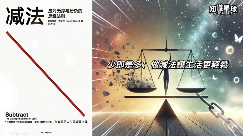減法《少即是多:做減法讓生活更輕鬆》影片網址:https://youtu.be/sBWVb9lvt_k 【由知識星球-陳明碩AI Poter 提供】