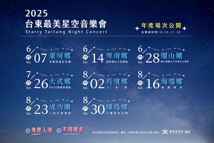 台東最美星空音樂會6/7登場 一起東漂來追星！ 　