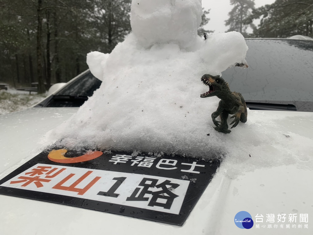 梨山凌晨下大雪,很多民眾在雪地中堆起雪人。