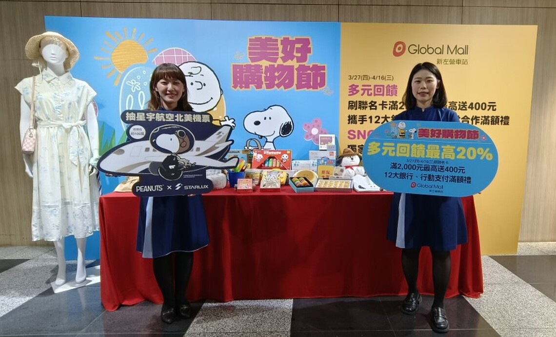 Global Mall新左營車站《美好購物節》3/27登場 多元回饋最高20% 消費300元抽「星宇航空X史努比主題航班」北美航線機票