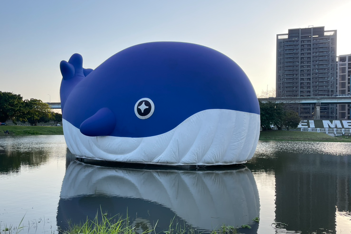 「粉嘻鯨」超萌現身新北大都會公園。 圖:新北市政府觀光旅遊局/提供