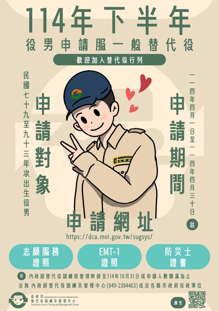 4月1日起開放役男線上申請服替代役
