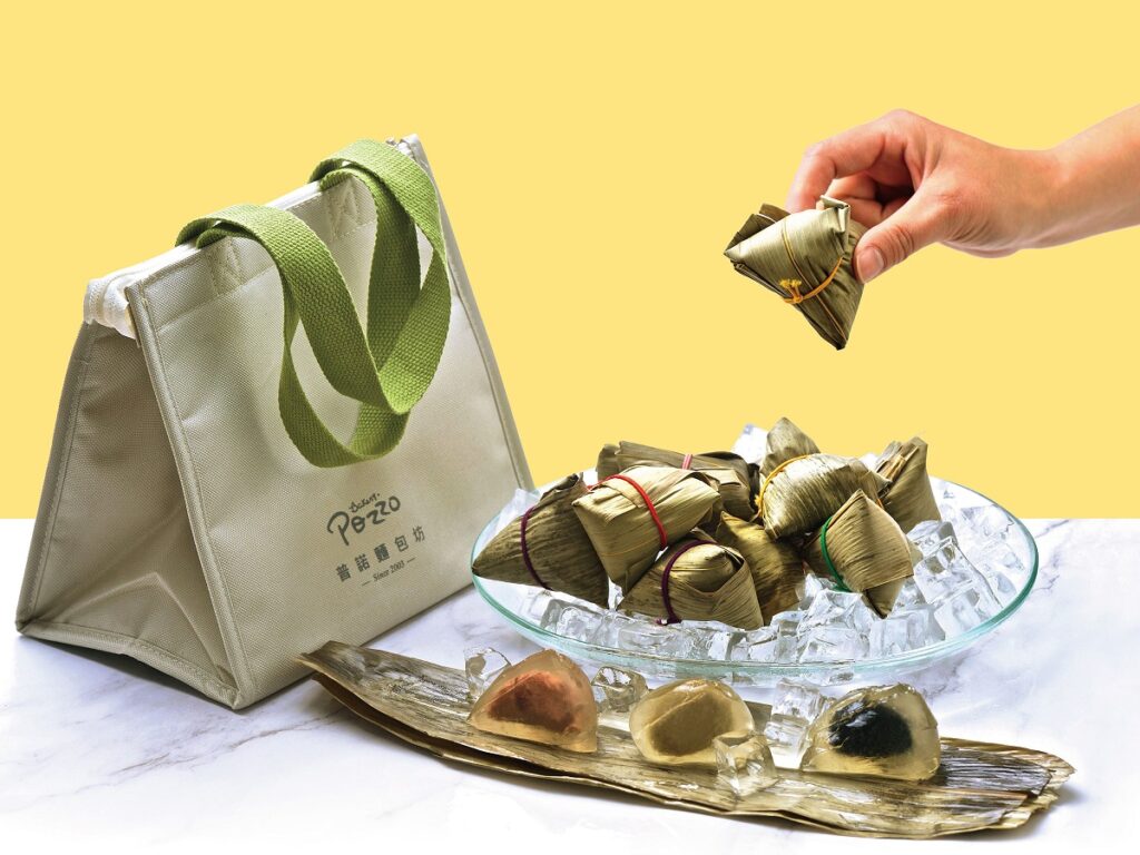 東區傳奇烘焙名店「神旺普諾麵包坊」首度推出端午應景商品—「冰粽星樂園．甜心禮袋」以水晶冰粽搶攻送禮商機，5款口味兼具口感與視覺美感。（圖／神旺普諾麵包坊提供）